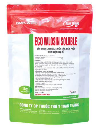 ECO - VALOSIN SOLUBLE - Đặt trị ort, hen gà, suyễn heo, viêm phổi, viêm ruột hoại tử